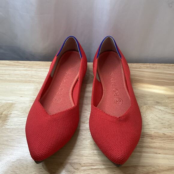 Rothy's "The Point" Pointed Toe Red Slip On Flats Shoes Women’s 7.5 Pre Owned - Picture 2 of 11